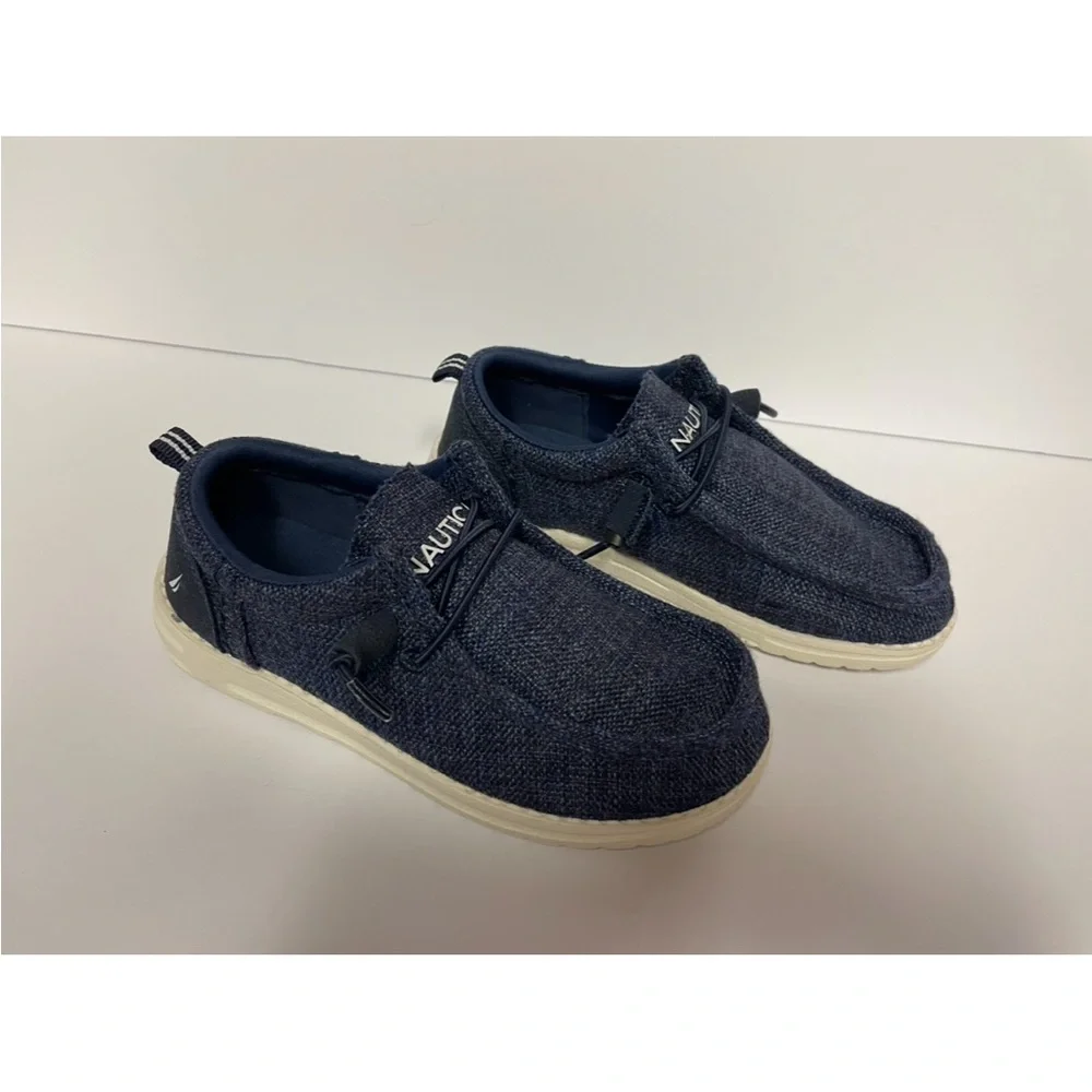 Nautica boy’s kids Blue canvas Moccasin Slip-On Shoes blue 13